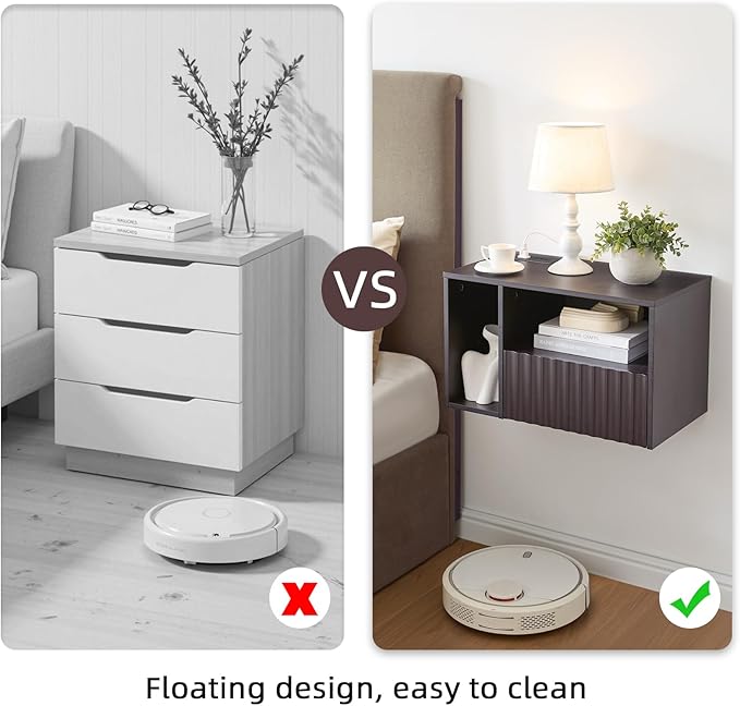 Modern Espresso Fluted Floating Nightstand - Image 4