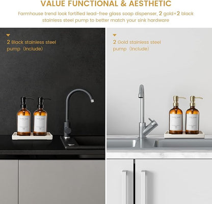 Glass Soap Dispenser for Kitchen, Farmhouse Dish & Hand Soap Dispenser Set - Image 2