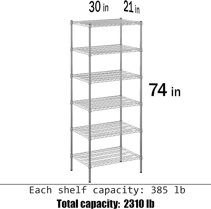21" Deep x 30" Wide x 74" Height Wire Shelving Kit | 6-Tier | NSF Commercial - Image 3