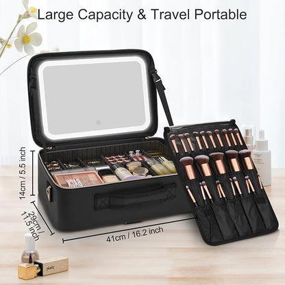Relavel Makeup Bag with LED Mirror, Large Capacity Travel Cosmetic Organizer - Image 6