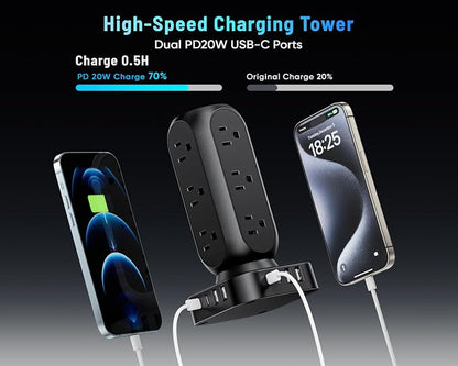 Dual PD 20W Power Strip Tower, TenTrend Surge Protector Power Strip - Image 3