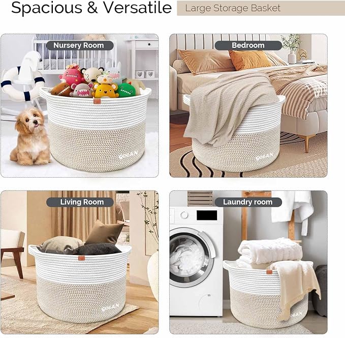 Large Laundry Basket Toy Storage Blanket Basket Woven Cotton Rope Baskets - Image 6