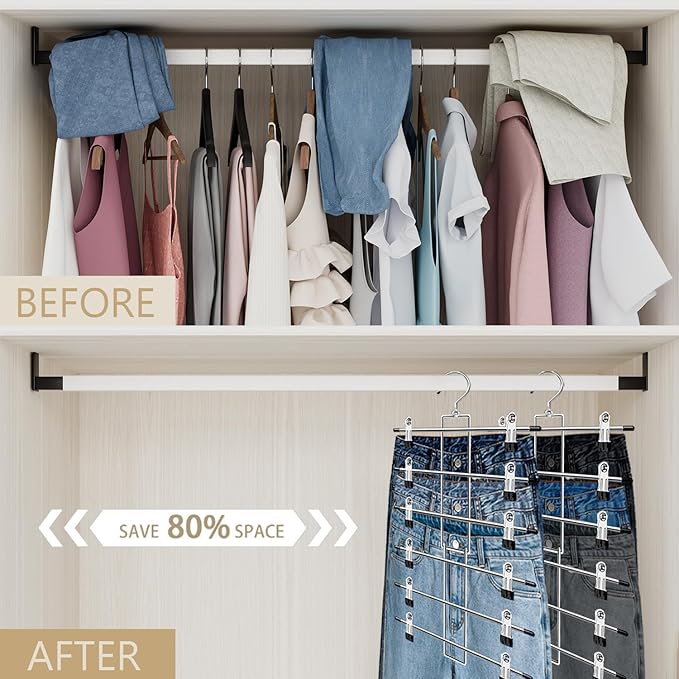 Pants Hangers with Clips, Space Saving Hanging Closet Organizer-6 Tiers Skirt - Image 2