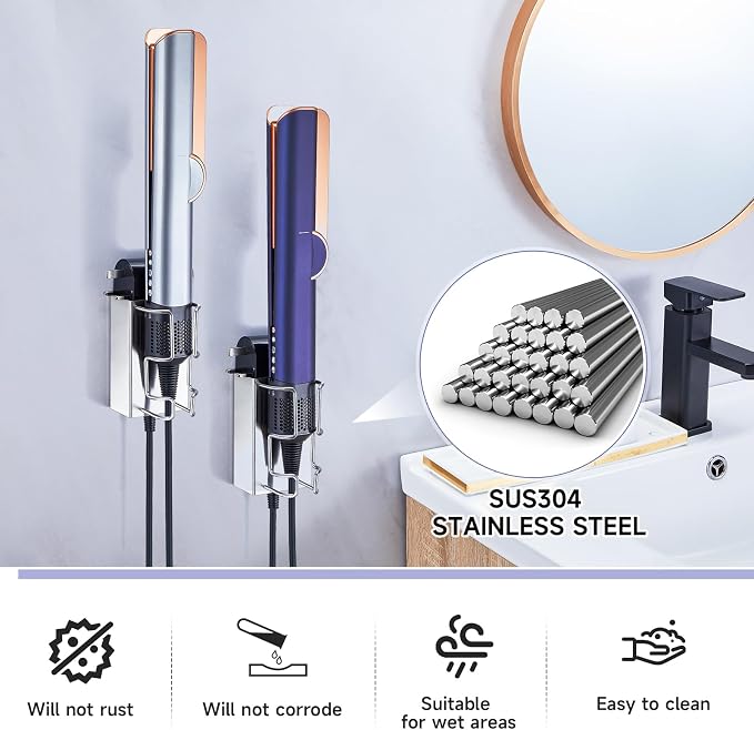 Hair Straightener Holder Wall Mounted, Hair Tool Organizer Stainless Steel - Image 3