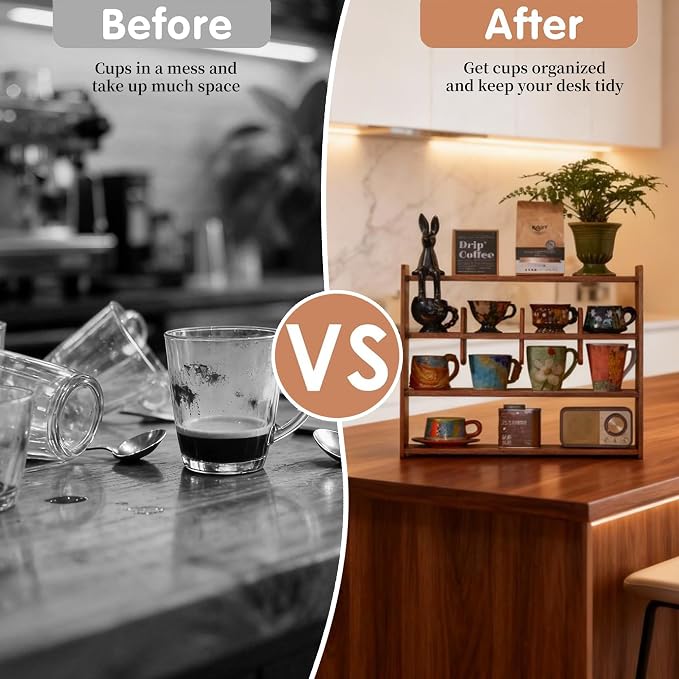 Coffee Cup Holder for Countertop Walnut Wood Coffee Mugs Holder for Kitchen Mug - Image 4