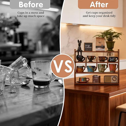 Coffee Cup Holder for Countertop Walnut Wood Coffee Mugs Holder for Kitchen Mug - Image 4