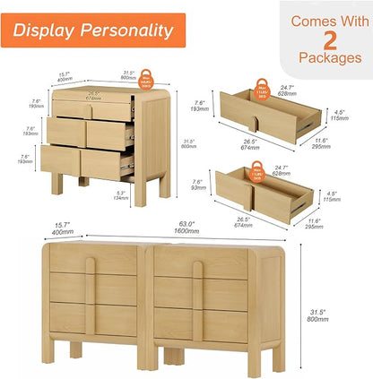 WAMPAT 6 Drawer Dresser for Bedroom, 2 in 1 63" Wide Mid Century Modern Wide - Image 2
