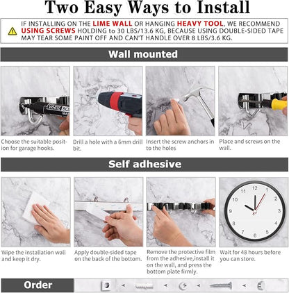 2 Racks and 3 Hooks Broom and Mop Holder Wall Mounted Garage Organizer Storage - Image 4