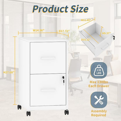 2 Drawer File Cabinet on Wheels, Mobile Filing Cabinets - Image 3