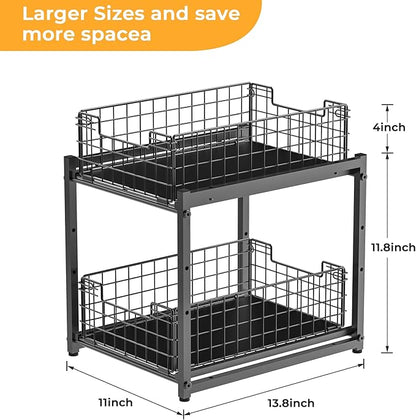 Under Sink Organizer, 2-Tier Pull Out Cabinet Organizer, Kitchen Bathroom - Image 3