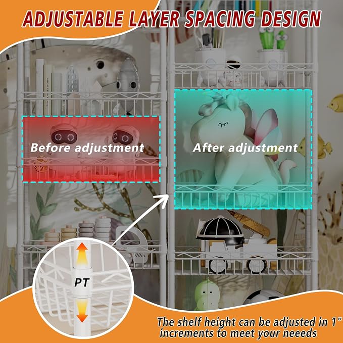 6 Tier Basket Shelf Wire Shelving Unit Adjustable Storage Shelves Big Basket - Image 5