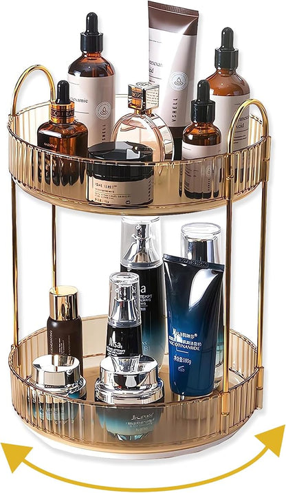 360 Rotating Gold Makeup Organizer, 2 Tier Large Capacity Rotating Makeup by Asayuee