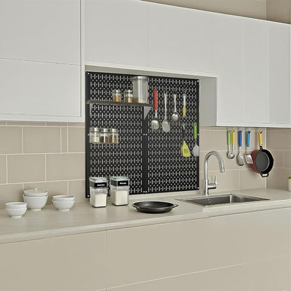 Pegboard Wall Organizer 2 PCS 32" x 16" Black Peg Board Metal Pegboard Panels - Image 6