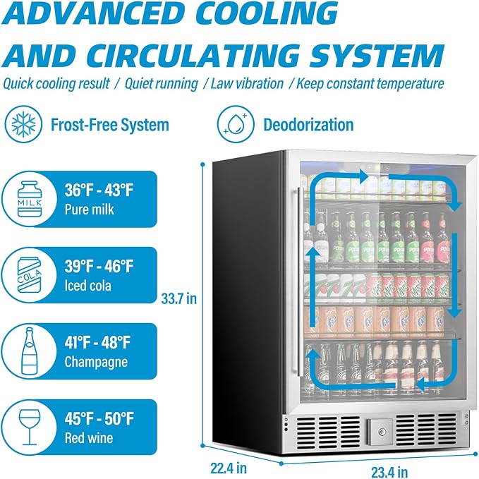 24 inch Beverage Refrigerator Cooler, 5.3 Cubic/166 Can Large Fridge - Image 4