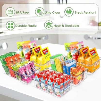 6 Pack Food Storage Organizer Bins Clear Plastic Removable Snack Organizer - Image 2