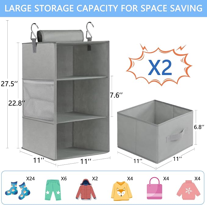 punemi 3-Shelf Hanging Closet Organizer, 2 Pack Closet Hanging Organizer - Image 3
