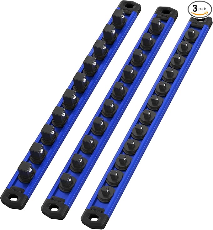 WORKPRO Magnetic Socket Organizer Set, 3-Piece Aluminum Alloy Socket Rail by WORKPRO