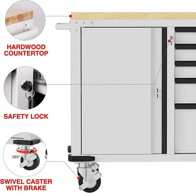 WORKPRO 52" x 20" 5-Drawer & 1-Door Rolling Tool Chest, Heavy Duty Tool Chest - Image 6