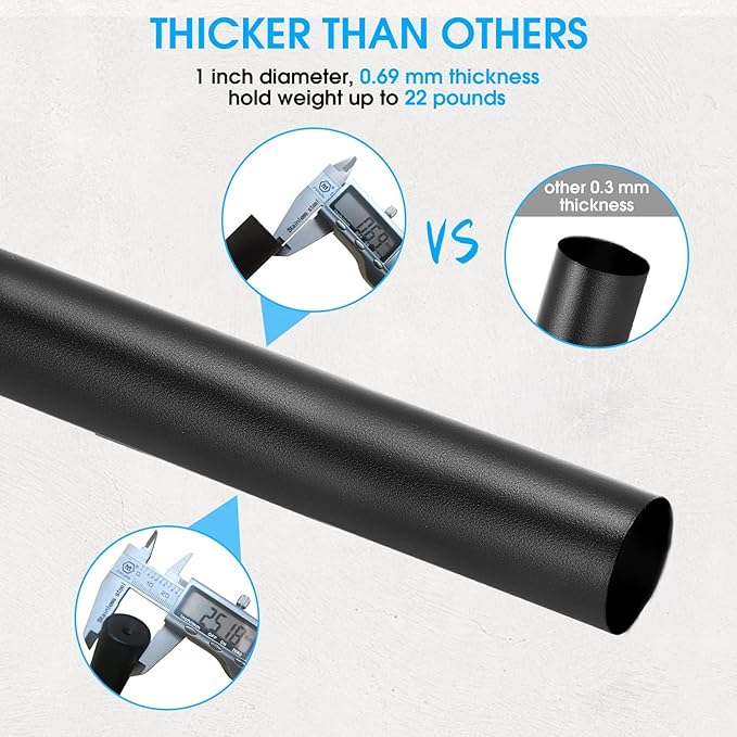 Black Industrial Curtain Rod, 30-168 Inch, Window Treatment Single Rods - Image 5