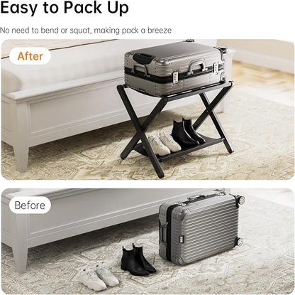 HITNET Luggage Rack for Guest Room, Suitcase Stand Folding Bedroom, Bamboo - Image 6