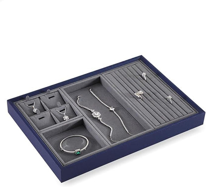 Dark Blue Jewelry Display Tray Ring Necklace Earring Bangle Organizer - Image 3