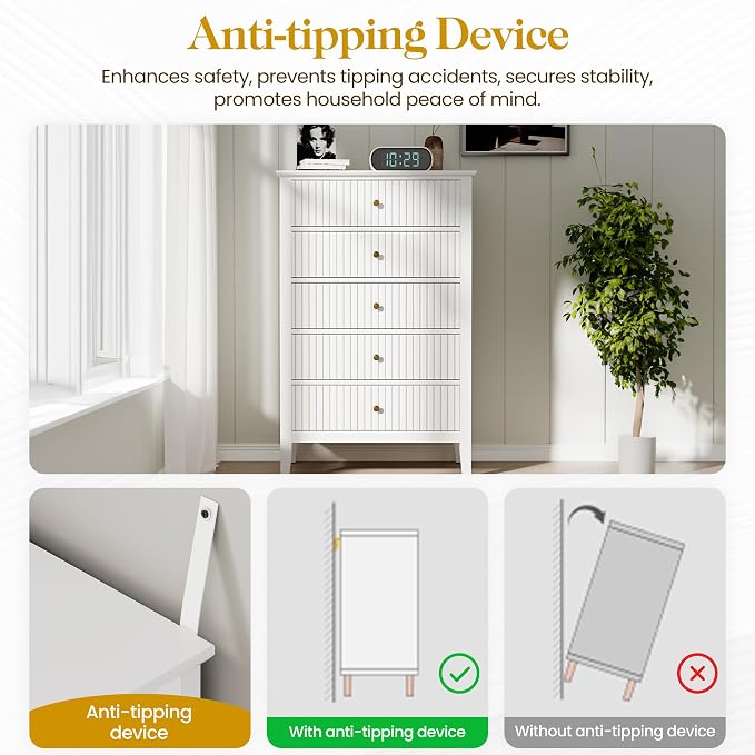 RoyalCraft White Fluted 5 Drawer Dresser - Image 7
