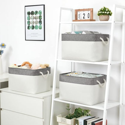 Bidtakay White Baskets with Cotton Rope Handles Decorative Storage Bins Fabric - Image 3