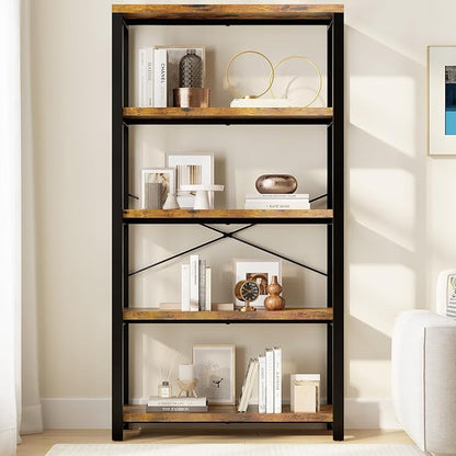 5-Tier Adjustable Heavy Duty Bookshelf, Industrial Wooden Open Storage Rack - Image 7