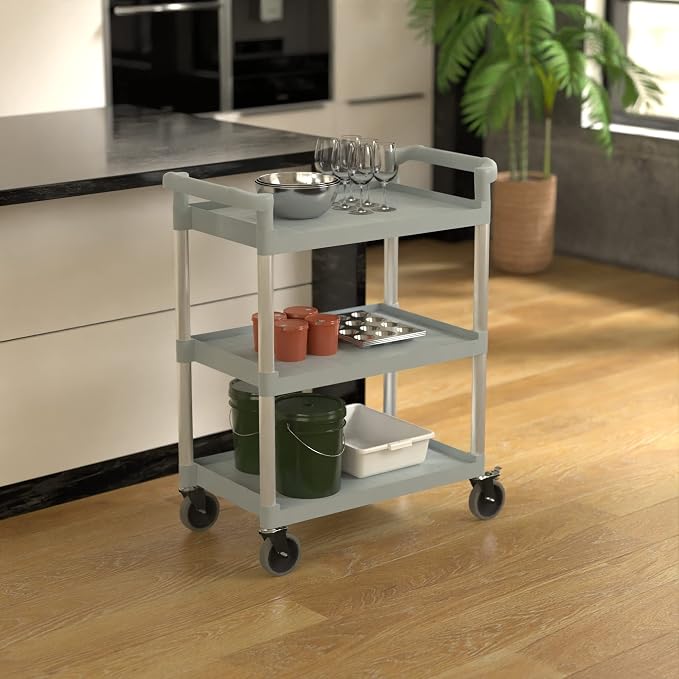 Gray Utility/Bussing Cart with Three Shelves - Image 2