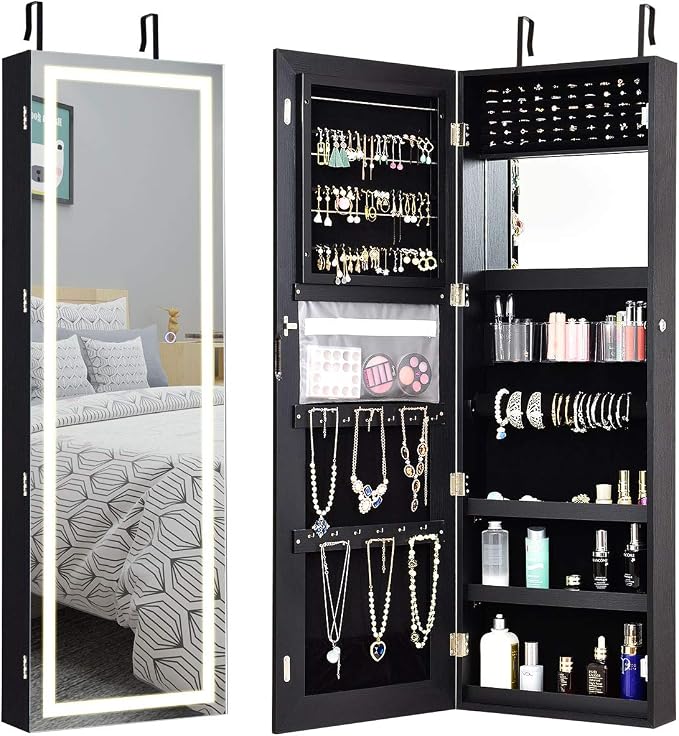 Giantex Jewelry Cabinet Armoire Door Wall Mount, 47.2in Lockable Touch Screen by Giantex