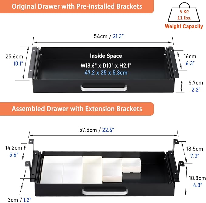 Under Desk Drawer Black 21" - Image 4