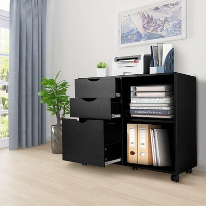 QDSSDECO 3-Drawer with Shelf Wood File Cabinet Mobile Lateral Filing Cabinet - Image 2