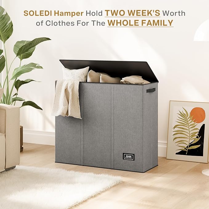 SOLEDI 180L Laundry Hamper 3 Section, Extra Large Laundry Hamper - Image 9