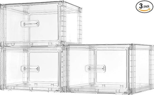 Vtopmart 3 Pack 18QT Clear Stackable Storage Drawers, Easily Assemble Closet by Vtopmart
