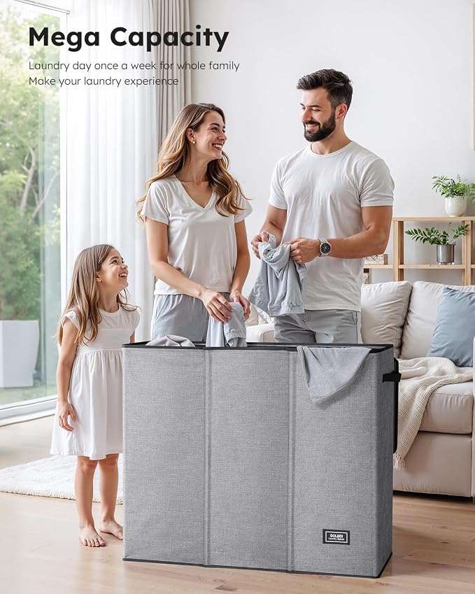 SOLEDI 180L Laundry Hamper 3 Section, Extra Large Laundry Hamper - Image 3