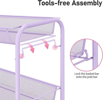 TOOLF 3-Tier Metal Rolling Cart, Mesh Wire Easy Assemble Utility Cart, Storage - Image 4