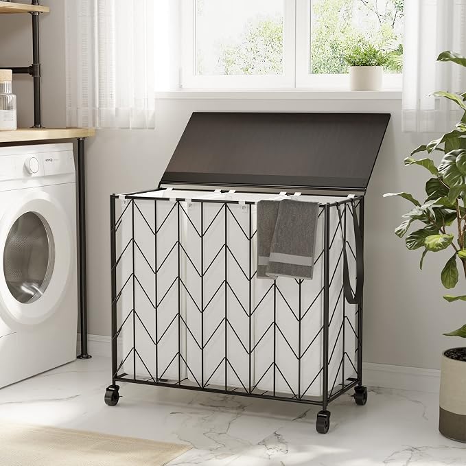 WOWLIVE Laundry Basket with Wheels, 142L Laundry Hamper 3 Section with Lid - Image 2