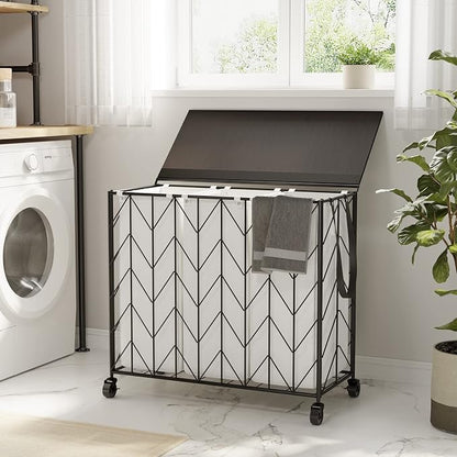 WOWLIVE Laundry Basket with Wheels, 142L Laundry Hamper 3 Section with Lid - Image 2