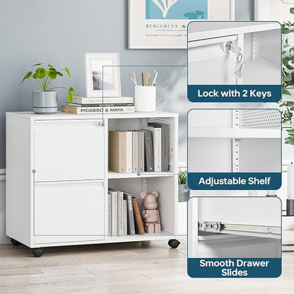 MIIIKO 2 Drawer File Cabinet on Wheels, Metal Filing Cabinets - Image 4