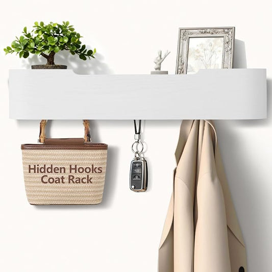 Coat Rack Wall Mount with Hidden Hooks Modern Key Holder Wood Entryway Hook by Jadoxy