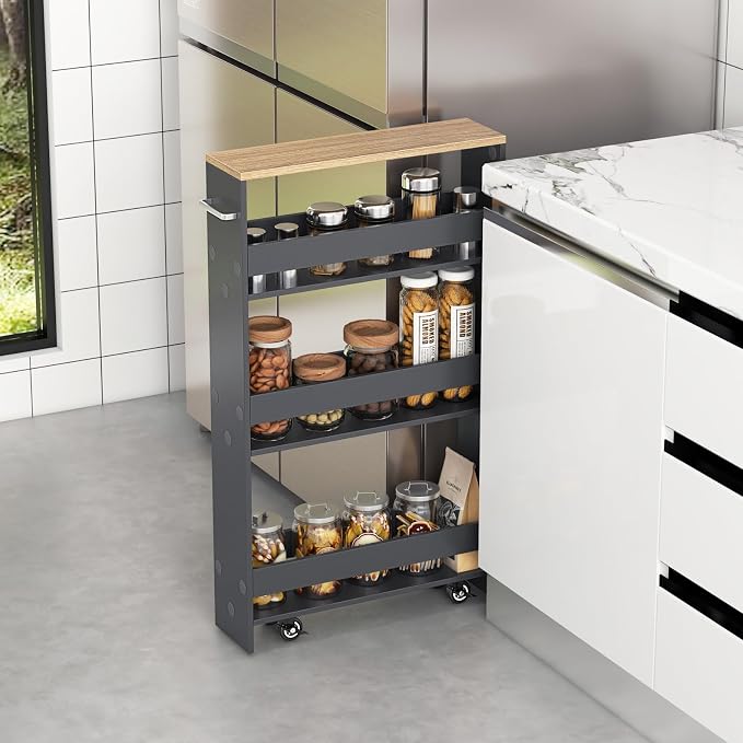 MAT EXPERT Slim Rolling Storage Cart, 4-Tier Freestanding Slim Storage Cart - Image 2