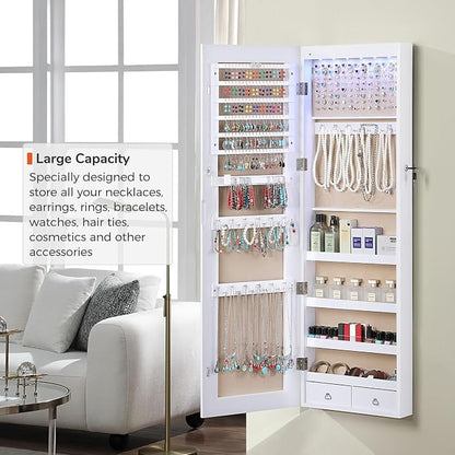 GISSAR Full Length Mirror Jewelry Cabinet, 6 LEDs Jewelry Armoire Wall Mounted - Image 3