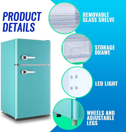 Small Refrigerator with Freezer Double Door Mini Fridge Adjustable Glass Shelves - Image 3