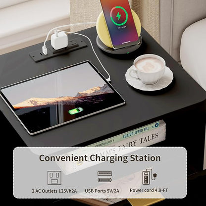 Fluted Nightstand with Charging Station, Bedside Table - Image 6