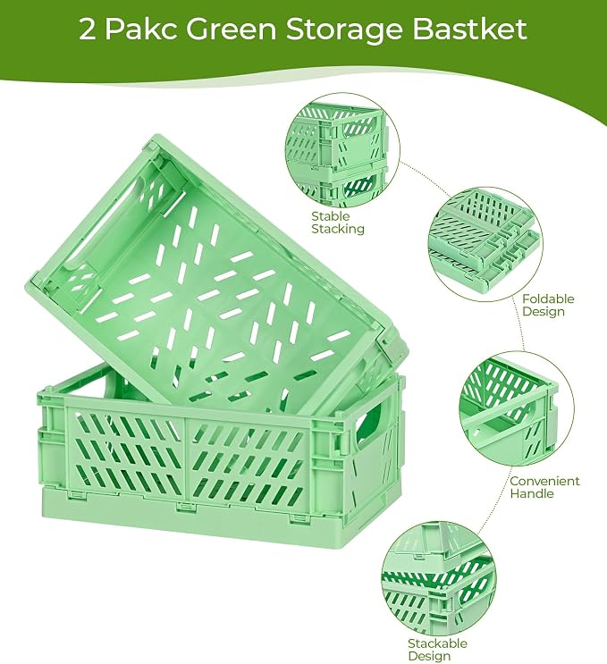 4-Pack Small Pastel Plastic Storage Baskets, Collapsible Crates - Image 2