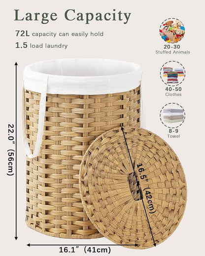 Laundry Hamper with Lid Laundry Basket with Lid 19.0 Gal Round Wicker Laundry - Image 4