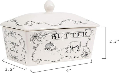 Creative Co-Op Country Stoneware Butter Dish - Image 3