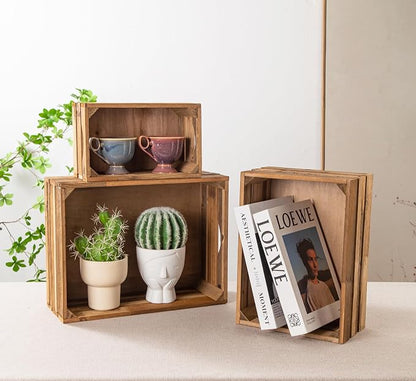 Set of 3 Nesting Wooden Crates, Rustic Wooden Storage Container Boxes - Image 5
