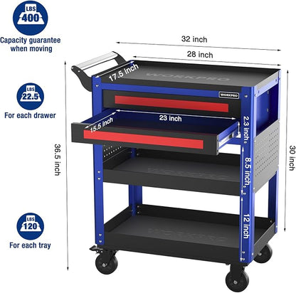 WORKPRO Premium 28" 2-Drawer Rolling Tool Cart, Heavy Duty Utility Industrial - Image 6