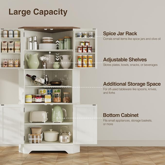 Corner Cabinet, 6-Tier Corner Food Pantry Hutch - Image 4